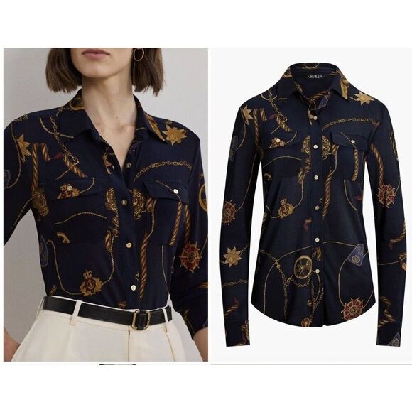 NEW Lauren Ralph Lauren Women's XSmall Medallion Print Button Up Shirt - Picture 3 of 7